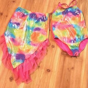 Wonder Nation Girls 7-8 & Plus Mermaid One-Piece Swimsuit and Mermaid Tail Cove